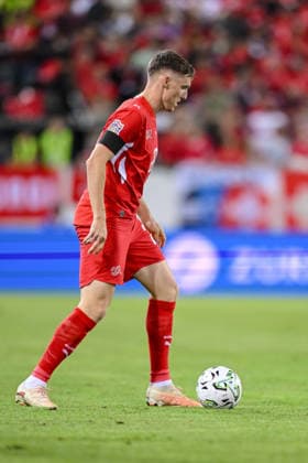 Michel Aebischer of Switzerland controls the ball during the UEFA Nations League 2026–27 group stage match between Switzerland and Slovenia at Luzern Arena on October 3, 2026, in Lucerne, Switzerland. Photo by Harry Langer, DeFodi Images