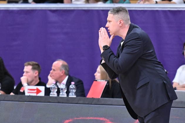 BG Göttingen vs. SBB Börde Baskets Wolmirstedt, October 4, 2026, Göttingen Basketball 2nd Bundesliga, ProA, BG Göttingen vs. SBB Börde Baskets Wolmirstedt, Matchday 3, Sparkassen Arena; Head Coach Martins Gulbis of BG Göttingen stands on the sidelines; Göttingen, Lower Saxony, Germany