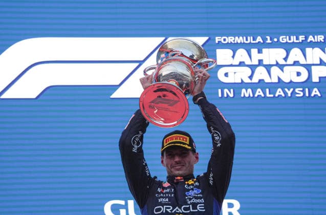 October 4, 2026, Sepang, Selangor, Malaysia: Oracle Red Bull Racing driver Max Verstappen (3) celebrates on the podium after winning the Formula 1 Gulf Air Bahrain Grand Prix in Malaysia at the PETRONAS Sepang International Circuit, in Sepang, Selangor, Malaysia. Sepang Malaysia - ZUMAk197 20261004_zsp_k197_006 Copyright: xRanjithxKumarx
