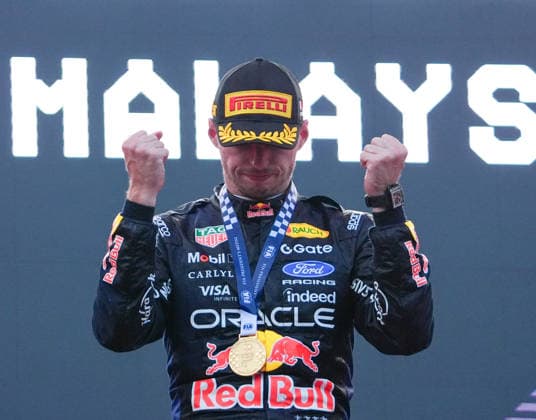 October 4, 2026, Sepang, Selangor, Malaysia: Oracle Red Bull Racing driver Max Verstappen (3) celebrates on the podium after winning the Formula 1 Gulf Air Bahrain Grand Prix in Malaysia at the PETRONAS Sepang International Circuit, in Sepang, Selangor, Malaysia. Sepang Malaysia - ZUMAk197 20261004_zsp_k197_012 Copyright: xRanjithxKumarx