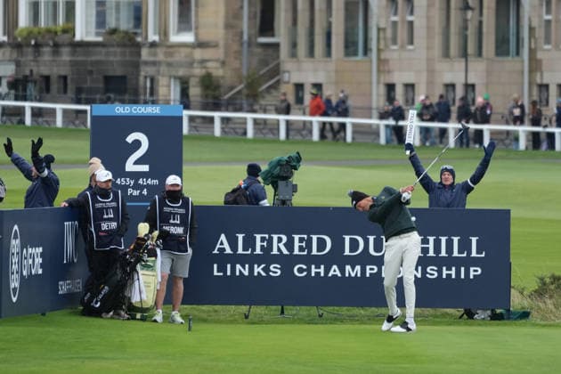 RECORD DATE NOT STATED 4th October 2026; Old Course at St Andrews, St Andrews, Scotland; DP World Tour Golf, Alfred Dunhill Links Championship, Final Day; Adrian Meronk plays his tee shot on the 2nd hole AlecxBrown