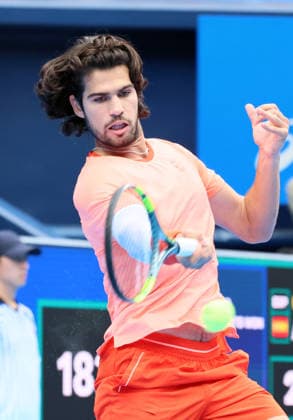 October 4, 2026, Tokyo, Japan - Carlos Alcaraz of Spain returns the ball against Denis Shapovalov of Canada during the quarter-final match of the Japan Open tennis championships at the Ariake Colosseum in Tokyo on Sunday, October 4, 2026. Shapovalov gave up the game in the middle and alcaraz advanced to the semi-final 7-6, 6-1. (photo by Yoshio Tsunoda AFLO) Noxthirdxpartyxsales 0868518518st YoshioxTsunodax