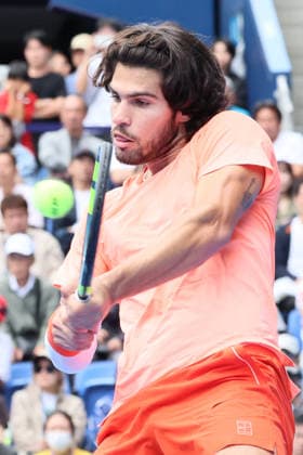 October 4, 2026, Tokyo, Japan - Carlos Alcaraz of Spain returns the ball against Denis Shapovalov of Canada during the quarter-final match of the Japan Open tennis championships at the Ariake Colosseum in Tokyo on Sunday, October 4, 2026. Shapovalov gave up the game in the middle and alcaraz advanced to the semi-final 7-6, 6-1. (photo by Yoshio Tsunoda AFLO) Noxthirdxpartyxsales 0868518537st YoshioxTsunodax