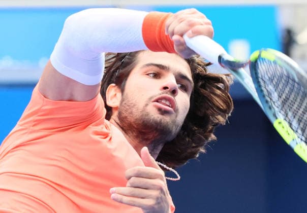 October 4, 2026, Tokyo, Japan - Carlos Alcaraz of Spain returns the ball against Denis Shapovalov of Canada during the quarter-final match of the Japan Open tennis championships at the Ariake Colosseum in Tokyo on Sunday, October 4, 2026. Shapovalov gave up the game in the middle and alcaraz advanced to the semi-final 7-6, 6-1. (photo by Yoshio Tsunoda AFLO) Noxthirdxpartyxsales 0868518549st YoshioxTsunodax