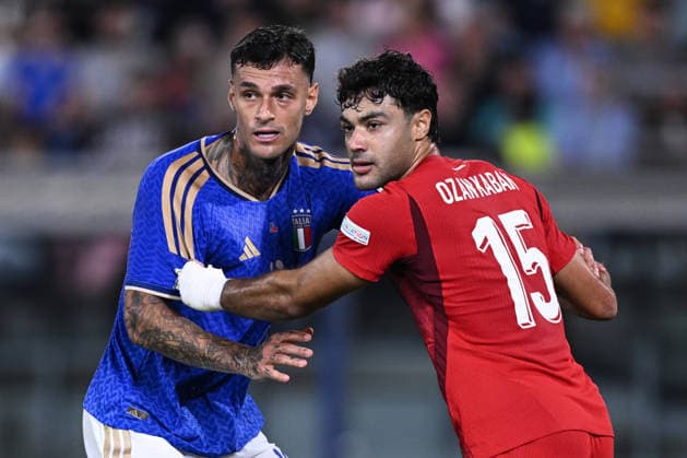 Mg Bologna 05 10 2026 - Nations League Italia-Turchia foto Matteo Gribaudi Image nella foto: Gianluca Scamacca-Ozan Kabak