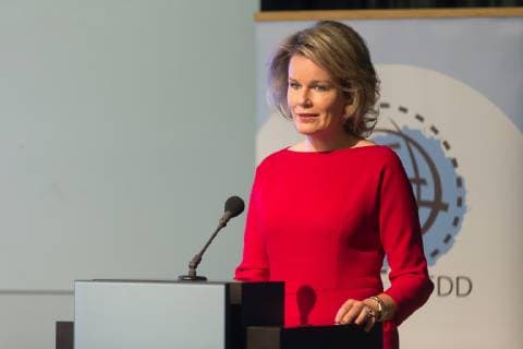 Queen Mathilde of Belgium delivers a speech at the 25th anniversary of the CFDD-FRDO federal council for sustainable development, in Brussels, Friday 12 October 2018. JAMESxARTHURxGEKIERE 05445812