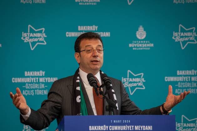 March 7, 2024: Istanbul, Turkey, March 7, 2024: Istanbul Metropolitan Municipality Mayor Ekrem Imamoglu is making an election speech to the public in Bakirkoy, one of the important districts of Istanbul. Local elections, that is, municipal elections in Istanbul and across Turkey, will be held on Sunday, March 31, 2024. - ZUMAi72_ 20240307_znp_i72_013 Copyright: xTolgaxIldunx