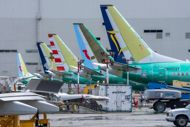 March 12, 2024, Renton, Washington, USA: Boeing airplanes in various stages of maintenance stand at the edge of the runway of Renton Municipal Airport near the Boeing Renton Factory, Tuesday. The Boeing Renton Factory is where the company s Boeing 737 MAX 9 passenger airliners are manufactured. Monday, the Department of Justice (DOJ) announced it has launched a criminal investigation into Boeing, little over two months after a door plug blew off an Alaskan Airlines 737 mid-flight. Meanwhile, the National Transportation Safety Board (NTSB) is conducting its own probe into the company. The chair of the board said getting Boeing to hand over the information needed has been frustrating. Questions about passenger safety and Boeing planes were di - ZUMAb344 20240312_znp_b344_021 Copyright: xM.xScottxBrauerx