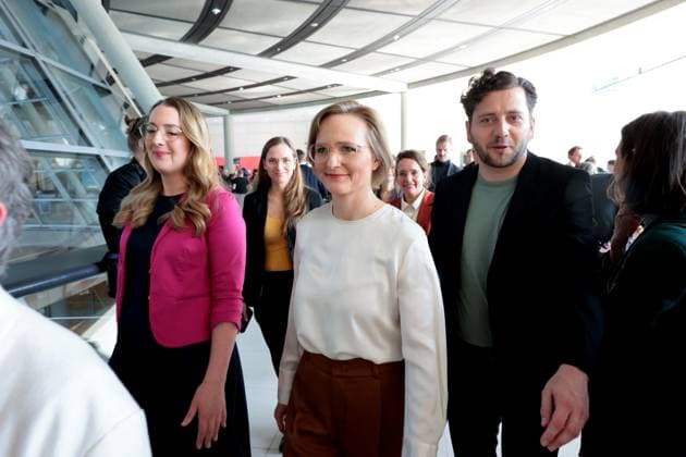 Felix Banaszak, Co-Chair Buendnis 90 Die Gruenen, Franziska Brantner, Co-Chair Buendnis 90 Die Gruenen, Katharina Droege, Co-Chair Buendnis 90 Die Gruenen Bundestag faction, joint statement by the Federal Executive Committee and the Bundestag faction of the Greens, DEU, Berlin, 10 03 2025