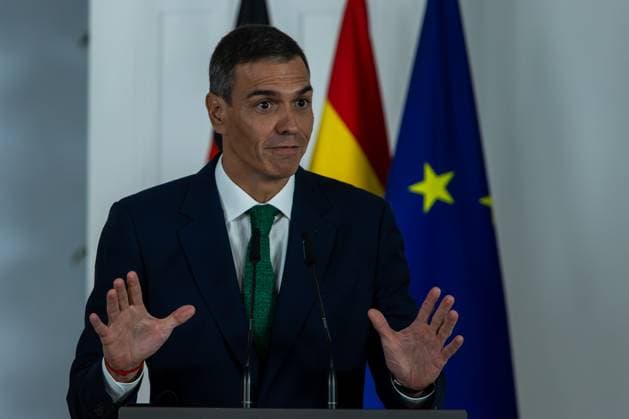 September 18, 2025, Madrid, Spain: The President of the Government of the Kingdom of Spain, Pedro Sanchez, speaks during an official visit by the Chancellor of the Federal Republic of Germany, Friedrich Merz (not in view) at the Moncloa Palace. Madrid Spain - ZUMAs197 20250918_aaa_s197_431 Copyright: xDavidxCanalesx