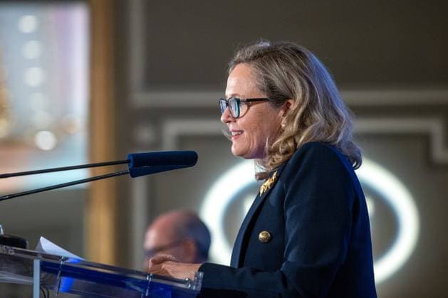 September 26, 2025, Madrid, Spain: The President of the European Investment Bank (EIB) Nadia Calvino attends a breakfast briefing hosted by the New Economy Forum at the Mandarin Oriental Ritz Hotel. Madrid Spain - ZUMAs197 20250926_aaa_s197_036 Copyright: xDavidxCanalesx