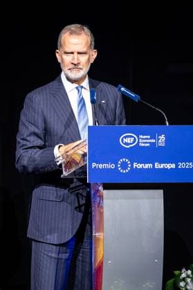 September 29, 2025, Madrid, Madrid, SPAIN: King Felipe of Spain presides over the presentation of the Forum Europa award to the President of the European Council, Antonio Costa, for the 25th anniversary of New Economy Forum, a leading Spanish and European debate forum in which political and social leaders from across Europe and Latin America participate. Madrid SPAIN - ZUMAc270 20250929_zip_c270_033 Copyright: xDavidxCruzxSanzx