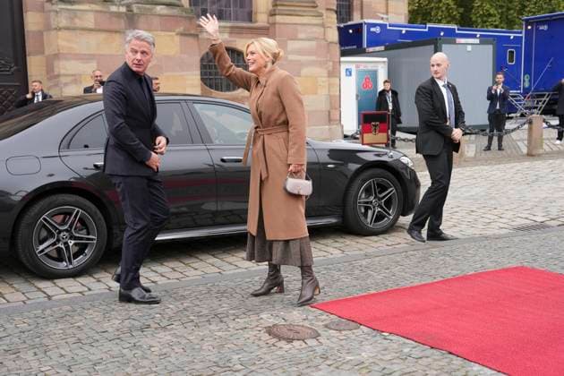 Celebrations for the Day of German Unity in Saarbruecken Bundestag President Julia Kloekner together with her friend Jorg Pilawa at their first joint appearance and arrival at the State Chancellery, Saarbruecken, 03 10 2025 Saarbruecken Saarland Germany