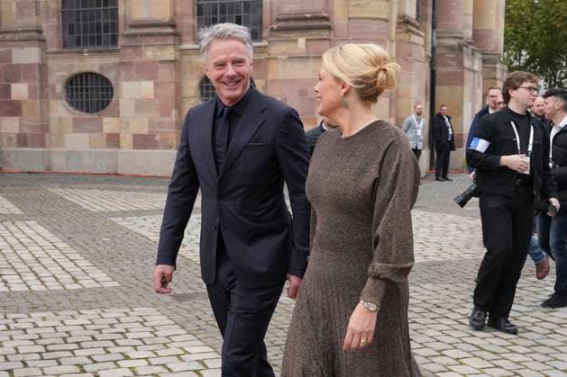 Celebrations for the Day of German Unity in Saarbruecken Bundestag President Julia Kloekner together with her friend Jorg Pilawa at their first joint appearance and arrival at the State Chancellery, Saarbruecken, 03 10 2025 Saarbruecken Saarland Germany