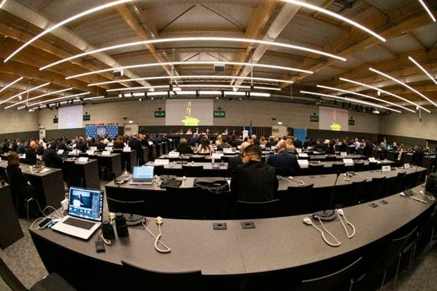 October 8, 2025, Geneva, Geneva, Switzerland: Geneva Switzerland, 10 08 2025: Ambient view of the TEMPUS room at Geneva UN during at the UNECE Ministerial meeting on housing affordability and sustainability (United Nations Economic Commission for Europe) and which is also the 86th session of the Committee on Housing, which concerns Urban Development and Land Management which took place at United Nations of Geneva in Geneva. Geneva Switzerland - ZUMAd206 20251008_zip_d206_005 Copyright: xEricxDubostx