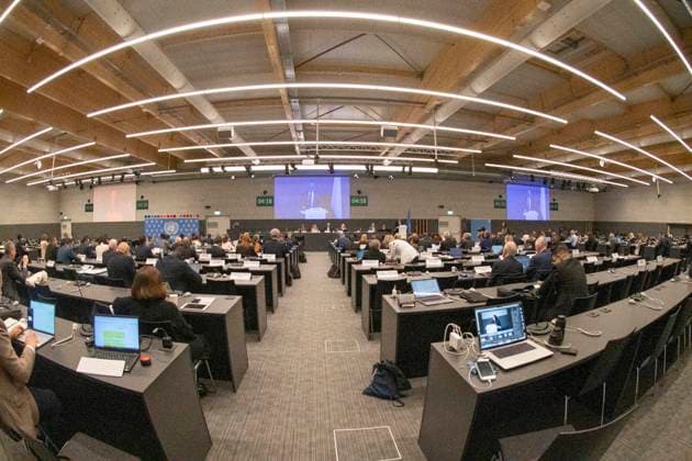 October 8, 2025, Geneva, Geneva, Switzerland: Geneva Switzerland, 10 08 2025: Ambient view of the TEMPUS room at Geneva UN during at the UNECE Ministerial meeting on housing affordability and sustainability (United Nations Economic Commission for Europe) and which is also the 86th session of the Committee on Housing, which concerns Urban Development and Land Management which took place at United Nations of Geneva in Geneva. Geneva Switzerland - ZUMAd206 20251008_zip_d206_006 Copyright: xEricxDubostx