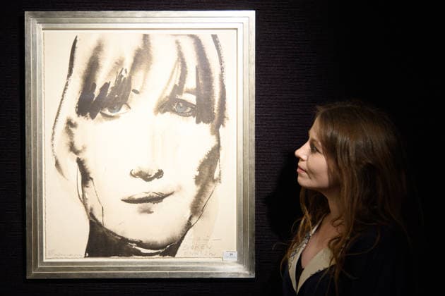 Bonhams Sound & Cinema: With Property from The Marianne Faithfull Estate Sale - Bonhams, London, UK - 1 December 2025 A staff member views A portrait of Marianne Faithfull, with dedication Say it in Broken English by Marlene Dumas (est. £2, 500 - £3, 500) which is on auction at Bonhams Sound & Cinema: With Property from The Marianne Faithfull Estate Sale ending from 3rd December 2025 at Bonhams in London, England, UK on Monday 1 December, 2025., Credit:Justin Ng Avalon UK, England, London, Bonhams Copyright: xJustinxNgx xAvalonx 1055809846