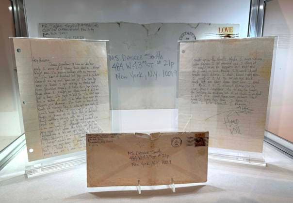 April 13, 2026, New York, New York, USA: A handwitten letter and envelope from Tupac Shakur to his girlfriend at the time Desiree Smith, penned from prison, ca. 1995, estimate $20,000 - $30,000, seen at the press preview for the Sothebyâ€⠢s New York Rock and Pop Sale held at the Breuer Building. New York USA - ZUMAk03_ 20260413_zaf_k03_028 Copyright: xNancyxKaszermanx