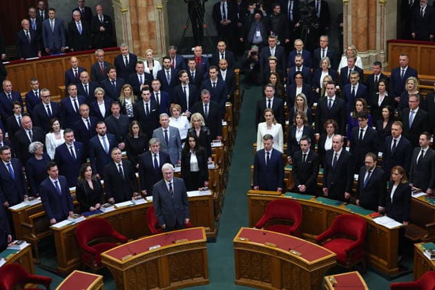 (260509) -- BUDAPEST, May 9, 2026 -- This photo taken on May 9, 2026 shows the inaugural session of Hungary s new parliament in Budapest, Hungary. Hungary s new parliament convened on Saturday for its inaugural session, electing Agnes Forsthoffer, vice president of the Tisza Party, as speaker of the National Assembly. In the parliamentary elections, the Tisza Party, led by Peter Magyar, defeated the ruling Fidesz-KDNP coalition led by Viktor Orban, winning 141 of the 199 seats and securing a two-thirds majority in the new parliament. (Photo by Xinhua) HUNGARY-BUDAPEST-NEW PARLIAMENT-INAUGURAL SESSION DavidxBalog