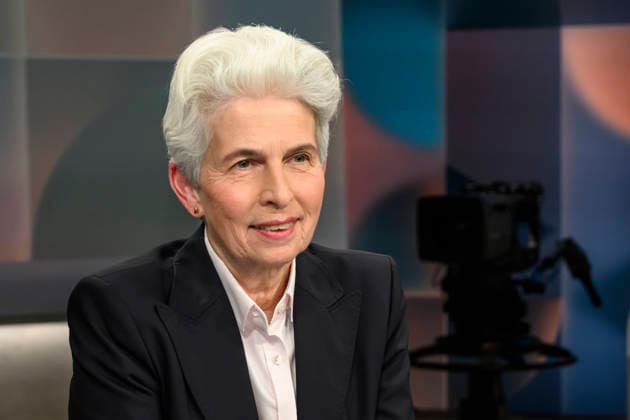 in the picture from l Marie Agnes Strack Zimmermann Member of the European Parliament, was First Mayor during the ESC in Düsseldorf, GER, Berlin, hart aber fair Polittalk, TV, format, with presenter Louis Klamroth, Das Erste, The topic More than music How political is the ESC 11 05 2026, Copyright: HMBxMedia UwexKoch