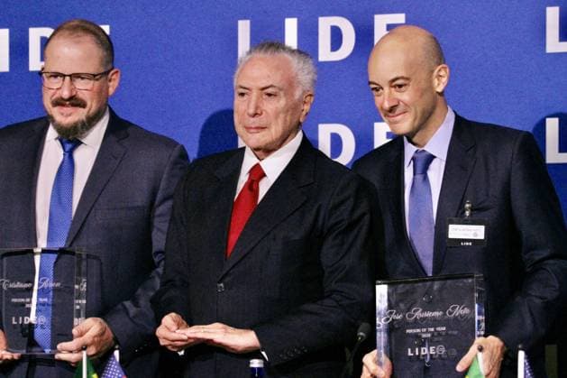 RECORD DATE NOT STATED 15th LIDE Brazil Investment Forum 2026-New York. (NEW) 15th LIDE Brazil Investment Forum 2026 -New York . May 12, 2026, New York, USA: (L-R) Cristiano Amon, CEO of QUALCOMM, person of the year 2026, Michel Temer, Former President of Brazil and Jose Auriemo Neto, Chairman of JHSF, person of the year 2026, during the 15th LIDE Brazil Investment Forum 2026 taking place at Harvard Club in Manhattan, New York Credit: Niyi Fote Thenews2(Foto: Niyi Fote Thenews2 imago images) 15th LIDE Brazil Investment Forum 2026-New York. Copyright: xNiyixFotex