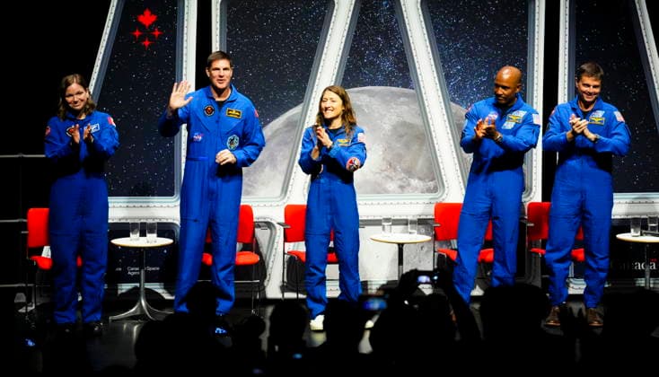 May 13, 2026, Ottawa, On, Canada: Astronauts of the Artemis II mission, left to right, Artemis capsule communicator Jenni Gibbons, mission specialist Jeremy Hansen, mission specialist Christina Koch, pilot Victor Glover and Commander Reid Wiseman take part in a question and answer event at the National Arts Centre in Ottawa on Wednesday, May 13, 2026. Ottawa Canada - ZUMAc35_ 20260513_zaf_c35_077 Copyright: xSeanxKilpatrickx