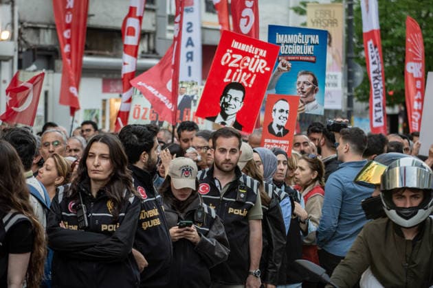 May 13, 2026, Istanbul, Istanbul, Turkey: Supporters of the Republican People s Party (CHP) take part in the first â€oeDemocracy and Freedom March†organized by the Istanbul Provincial Presidency in Istanbul, Turkey, on May 13, 2026. The march began in front of the Ataturk Museum in the district of Sisli and ended in front of the Sisli Municipality building. Thousands of demonstrators participated in the rally, chanting slogans such as â€oeNo to trustee appointments,†â€oeFreedom for political prisoners,†and messages supporting detained mayors. Istanbul Turkey - ZUMAt171 20260513_zip_t171_003 Copyright: xAbdullahxTepelix