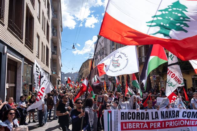 May 16, 2026, Milan, Lombardy, Italy: People take part in a national rally in support of Palestine on May 16, 2026, in Milan. The rally, organized in the run-up to the general strike on May 29, drew participants from all over Italy, and the organizers drew up 17 demands, including an end to the genocide, the termination of all economic agreements with Israel, and a halt to arms sales to Israel. Milan Italy - ZUMAs377 20260516_znp_s377_040 Copyright: xPietroxStariccox
