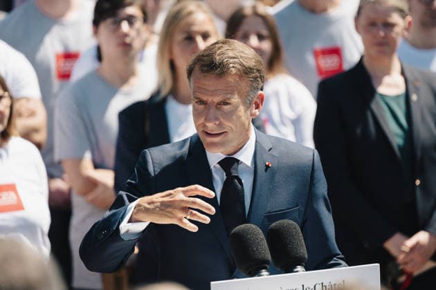Emmanuel Macron, President of the French Republic gestures during his speech at the European Forum on Computing Power, Quantum Sciences and Technologies, and Semiconductors at the Very Large Computing Centre of the French Alternative Energies and Atomic Energy Commission CEA in Bruyères le Châtel, south of Paris, le 22 mai 2026 Grégoire Campione Pool Bestimage French President during a visit to the European Forum on Computing Power, Quantum Sciences and Technologies, and Semiconductors at the Very Large Computing Centre of the French Alternative Energies and Atomic Energy Commission CEA in Bruyeres le Chatel, south of Paris, France, on May 22, 2026 Bruyères le Châtel France Copyright: xGrà goirexCampione Pool BestimagexGrà goirexCampione Pool Bestimagex