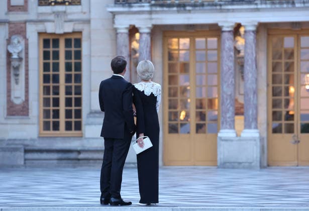 French President Emmanuel Macron and his wife, Brigitte, welcome US President Donald Trump to Versailles, outside Paris, France, on Wednesday, June 17, 2026. Trump was invited at the palace for dinner in the follow-up of the G7 summit in Evian. PAR202406082104 MAYAxVIDON-WHITE