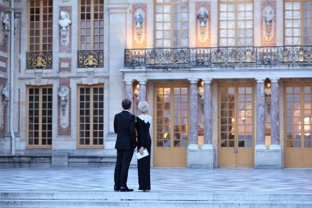 French President Emmanuel Macron and his wife, Brigitte, welcome US President Donald Trump to Versailles, outside Paris, France, on Wednesday, June 17, 2026. Trump was invited at the palace for dinner in the follow-up of the G7 summit in Evian. PAR202406082108 MAYAxVIDON-WHITE