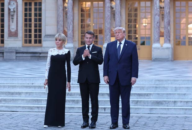 French President Emmanuel Macron and his wife, Brigitte, welcome US President Donald Trump to Versailles, outside Paris, France, on Wednesday, June 17, 2026. Trump was invited at the palace for dinner in the follow-up of the G7 summit in Evian. PAR202406082110 MAYAxVIDON-WHITE