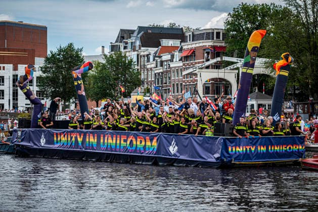 August 1, 2026, Amsterdam, North Holland, Netherlands: Dutch police officers joined Amsterdam Pride s Canal Parade on August 1, 2026, in Amsterdam, the Netherlands. Hundreds of thousands of spectators joined the 30th edition of the Pride Canal Parade, the highlight of WorldPride Amsterdam 2026. This yearâ€⠢s parade also included the WorldPride Stadium grandstand, with seating for approximately 10,000 people to watch as floats pass. Amsterdam Netherlands - ZUMAp202 20260801_zip_p202_109 Copyright: xJamesxPetermeierx