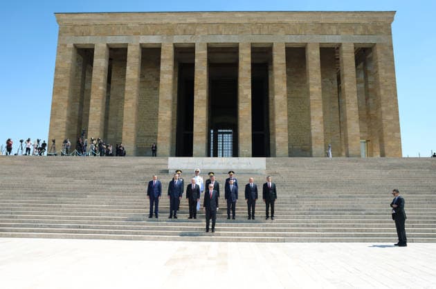 Turkish President Recep Tayyip Erdogan visits Anitkabir ANKARA, TURKIYE - AUGUST 04: (----EDITORIAL USE ONLY - MANDATORY CREDIT - TURKISH PRESIDENCY MURAT KULA HANDOUT - NO MARKETING NO ADVERTISING CAMPAIGNS - DISTRIBUTED AS A SERVICE TO CLIENTS----) Turkish President Recep Tayyip Erdogan and members of the Supreme Military Council pose for a photo during their official visit to Anitkabir, the mausoleum of Turkish Republic s Founder Mustafa Kemal Ataturk, in Ankara, Turkiye, on August 04, 2026. Turkish Vice President Cevdet Yilmaz, Turkish Minister of Justice Akin Gurlek, Turkish Foreign Minister Hakan Fidan, Turkish Minister of Treasury and Finance Mehmet Simsek, Turkish Interior Minister Mustafa Ciftci, Turkish Minister of National Copyright: x2026xAnadoluxTurkishxPresidencyx xMuratxKulax xHandoutx
