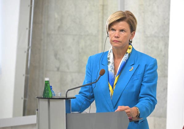 Minister of Foreign Affairs of the Republic of Latvia Baiba Braze, who is in Kyiv on a two-day visit, attends a joint news conference with Acting Minister of Foreign Affairs of Ukraine Andrii Sybiha following their negotiations, Kyiv, Ukraine, August 5, 2026. During the meeting, the sides discussed military support, Ukraine’s European integration, the expansion of logistical routes, and holding the Russian Federation accountable for war crimes. (Photo by Yevhen Kotenko Ukrinform) News conference of Ukrainian, Latvian FMs in Kyiv Copyright: xYevhenxKotenkox