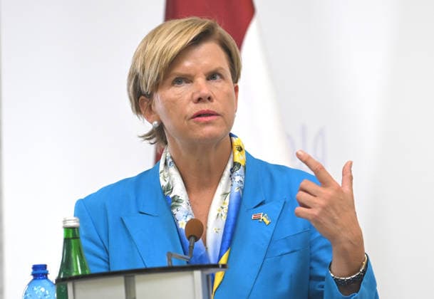 Minister of Foreign Affairs of the Republic of Latvia Baiba Braze, who is in Kyiv on a two-day visit, attends a joint news conference with Acting Minister of Foreign Affairs of Ukraine Andrii Sybiha following their negotiations, Kyiv, Ukraine, August 5, 2026. During the meeting, the sides discussed military support, Ukraine’s European integration, the expansion of logistical routes, and holding the Russian Federation accountable for war crimes. (Photo by Yevhen Kotenko Ukrinform) News conference of Ukrainian, Latvian FMs in Kyiv Copyright: xYevhenxKotenkox