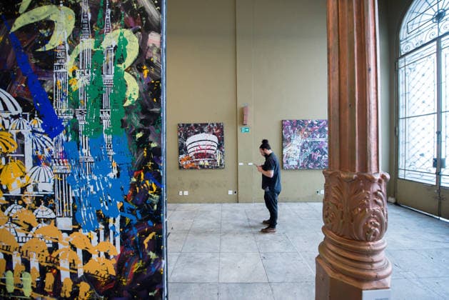 SaO PAULO, SP - 09.08.2026: A MOSTRA APOCALIPSE DE ALEX FLEMMING EM SP - The exhibition Apocalypse, by artist Alex Flemming, was presented this Sunday (9), at Palacete da SÃ , in the Historic Center of Sao Paulo. The series of paintings stems from the artist& 39;s reflection on the terrorist attacks on the Bataclan Theatre, in Paris. The historic building, built in 1919, was designed by architect Ramos de Azevedo. In the photo, space with the works from the Apocalypse series by artist Alex Flemming. Untitled, 2015-2017. x2995905x VincentxBosson