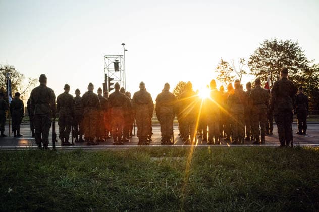 August 9, 2026, Warsaw, Mazovia, Poland: Polish troops muster before the parade rehearsal as the sun rises over the Vistula River. Early in the morning of 9th August, Poland s armed forces, and those of allies stationed in the country, take part in a rehearsal in preparation for a parade on National Armed Forces Day on the 15th August. Soldiers muster as the sun rises over the Vistula River and march past grandstands prepared for dignitaries. The soldiers were followed by mechanised divisions travelling in tanks and a variety of armoured vehicles. Afterwards, Secretary of State in the Ministry of Defence, Pawel Bejda addresses a post-rehearsal press conference, where he is accompanied by the Chief of the General Staff of the Polish Armed Fo - ZUMAs197 20260809_aaa_s197_066 Copyright: xNeilxMiltonx