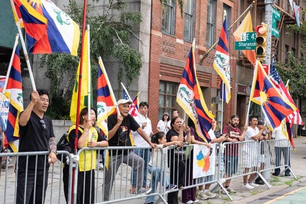 August 10, 2026, New York, New York, USA: Activists continue protesting against treatment by Chinese authorities of Tibetan people by suppressing freedom of religion, language, culture and prosecuting those who dear to speak out. Protest is going on across of UN Headquarters in New York, NY as seen on August 10, 2026 where Lobga Rangzen aka Lobsang Palden, 52, Tibetan activist from New York died after self-immolating on July 2, 2026 and memorial for him is set. His protest came one day after China s Ethnic Unity and Progress Law took effect in what Mandarin language declared as single state-defined banning Tibetan and Uyghur languages being taught in schools. New York USA - ZUMAr339 20260810_znp_r339_023 Copyright: xLevxRadinx