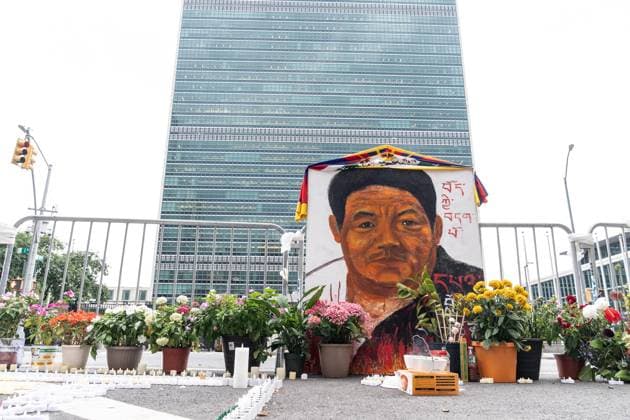 August 10, 2026, New York, New York, USA: Activists continue protesting against treatment by Chinese authorities of Tibetan people by suppressing freedom of religion, language, culture and prosecuting those who dear to speak out. Protest is going on across of UN Headquarters in New York, NY as seen on August 10, 2026 where Lobga Rangzen aka Lobsang Palden, 52, Tibetan activist from New York died after self-immolating on July 2, 2026 and memorial for him is set. His protest came one day after China s Ethnic Unity and Progress Law took effect in what Mandarin language declared as single state-defined banning Tibetan and Uyghur languages being taught in schools. New York USA - ZUMAr339 20260810_znp_r339_029 Copyright: xLevxRadinx