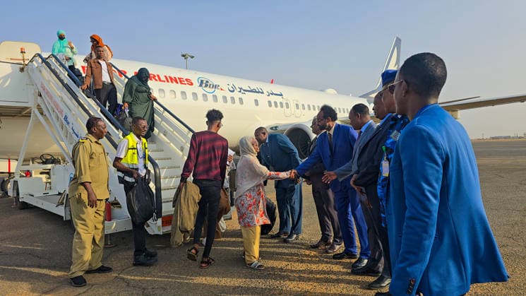 150 Sudanese return home from Kampala under voluntary return program KHARTOUM, SUDAN - AUGUST 16: Sudanese citizens disembark from a plane carrying 150 people from Kampala, Uganda, under a voluntary return program to Khartoum, Sudan, on August 16, 2026, as residents continue returning to the capital after the Sudanese army regained full control of the city on May 21, 2025, amid the ongoing economic and humanitarian crisis caused by the conflict that began between the army and the Rapid Support Forces (RSF) on April 15, 2023. Nezar Abdallah Basheer Anadolu Khartoum Sudan. Editorial use only. Please get in touch for any other usage. Copyright: x2026xAnadoluxNezarxAbdallahxBasheerx