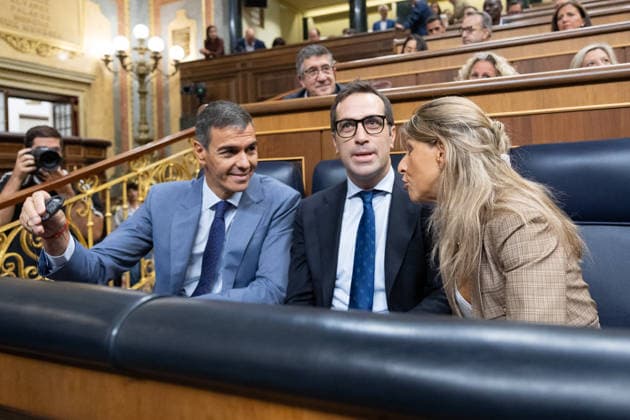 The Government Once Again Faces Questions from Congress Regarding the Crisis in Ceuta I D Prime Minister Pedro Sánchez, First Vice President and Minister of Economy, Trade, and Business Carlos Cuerpo, and Second Vice President and Minister of Labor and Social Economy, Yolanda Díaz, during a question-and-answer session with the government in the Congress of Deputies on September 16, 2026, in Madrid, Spain. The migration crisis that Ceuta has been experiencing since last July is once again the focus of the opposition’s questions to the government during the question period, with inquiries such as what plans exist for the autonomous city or whether the government believes that Spain’s international image has been tarnished by the irregular en Copyright: xJesusxHellinx 7778189