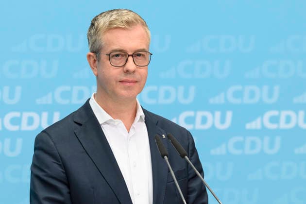 Pictured, from left: CDU lead candidate for Berlin, Stefan Evers, GER, Berlin, press conference with the chairman of the CDU of Germany and Federal Chancellor Friedrich Merz, Member of the Bundestag, press conference following the elections in Berlin and Mecklenburg-Western Pomerania, MV, September 21, 2026, Copyright: HMBxMedia UwexKoch