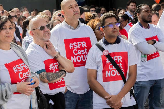 Paris, France September 24, 2026 - Protest of Altice France group employees. Employees of the Altice France group, the parent company of the SFR telecom operator which is set to be sold to its competitors are protesting to defend their jobs as a major overhaul of the sector looms. ALTICE, SFR, SYNDICATS, TELECOM, ECONOMIE, GREVE, MANIFESTATION, OPERATEURS DE TELEPHONIE, FAI FOURNISSEURS D ACCES A INTERNET, GREVISTES, TRAVAILLEURS, MANIFESTANTS Copyright: xVincentxIsore IP3x
