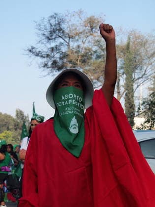 September 26, 2026, Lima, Lima, Peru: Therapeutic abortion can be read on a green scarf when on International Safe Abortion Day hundreds of women, wearing green scarf, carry out a demonstration demanding legal, safe, and free abortion in Peru, as part of the comprehensive health of girls, adolescents, women, and anyone with the possibility of gestating. Abortion in Peru, a conservative country, is illegal and punishable Lima Peru - ZUMAg240 20260926_zip_g240_015 Copyright: xCarlosxGarciaxGranthonx