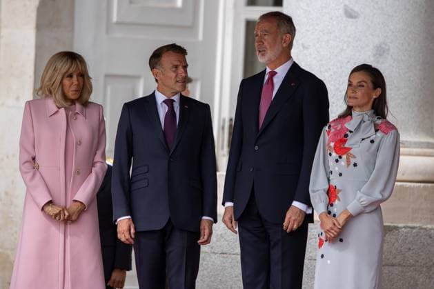 September 29, 2026, Madrid, Spain: From left to right: First Lady Brigitte Macron, President of the French Republic Emmanuel Macron, King Felipe VI, and Queen Letizia during the official reception with military honors for the President of the French Republic, Emmanuel Macron, and First Lady Brigitte Macron at the Royal Palace of Madrid. Madrid Spain - ZUMAs197 20260929_aaa_s197_216 Copyright: xDavidxCanalesx