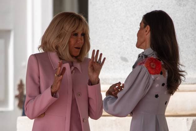 September 29, 2026, Madrid, Spain: First Lady Brigitte Macron and Queen Letizia are seen during the official reception with military honors for the President of the French Republic, Emmanuel Macron, and First Lady Brigitte Macron, hosted by the King and Queen of Spain at the Royal Palace of Madrid. Madrid Spain - ZUMAs197 20260929_aaa_s197_220 Copyright: xDavidxCanalesx