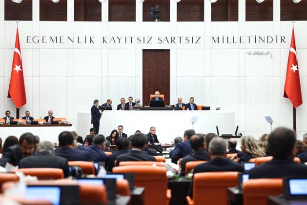 Opening Event of the 5th Legislative Year of the 28th Term of the Grand National Assembly of Turkiye ANKARA, TURKIYE - OCTOBER 1: (----EDITORIAL USE ONLY - MANDATORY CREDIT - TURKISH GRAND NATIONAL ASSEMBLY HANDOUT - NO MARKETING NO ADVERTISING CAMPAIGNS - DISTRIBUTED AS A SERVICE TO CLIENTS----) Turkish Parliament Speaker Numan Kurtulmus delivers a speech as the General Assembly of the Turkish Grand National Assembly (TGNA) convenes for the opening of the 5th Legislative Year of the 28th Term in Ankara, Turkiye, on October 1, 2026. Turkish Grand National Assembly Handout Anadolu Ankara Turkey. Editorial use only. Please get in touch for any other usage. Copyright: x2026xAnadoluxTurkishxGrandxNationalxAssemblyx xHandoutx