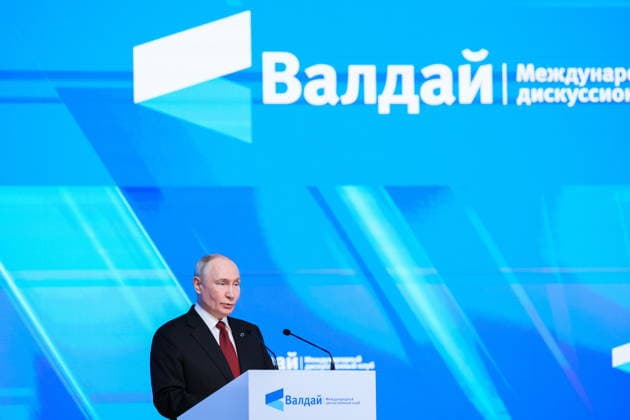 RUSSIA, MOSCOW REGION - OCTOBER 1, 2026: Russia s President Vladimir Putin speaks during a plenary session titled Responsibility for the Future: Limits of the Possible or Possibilities Without Limit? at the 23th annual meeting of the Valdai Discussion Club in Istra Russia - ZUMAt113 20261001_zaa_t113_316 Copyright: xAlexanderxShcherbakx