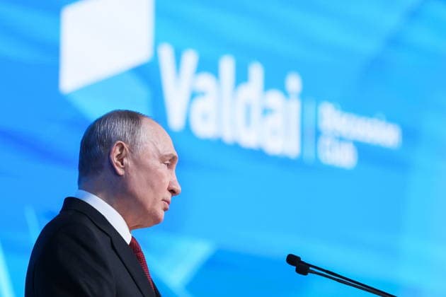 RUSSIA, MOSCOW REGION - OCTOBER 1, 2026: Russia s President Vladimir Putin speaks during a plenary session titled Responsibility for the Future: Limits of the Possible or Possibilities Without Limit? at the 23th annual meeting of the Valdai Discussion Club in Istra Russia - ZUMAt113 20261001_zaa_t113_323 Copyright: xAlexanderxShcherbakx